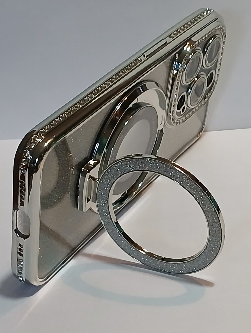 Silver Glitter Phone Ring Stand with Kickstand - Compatible Cell Phones
